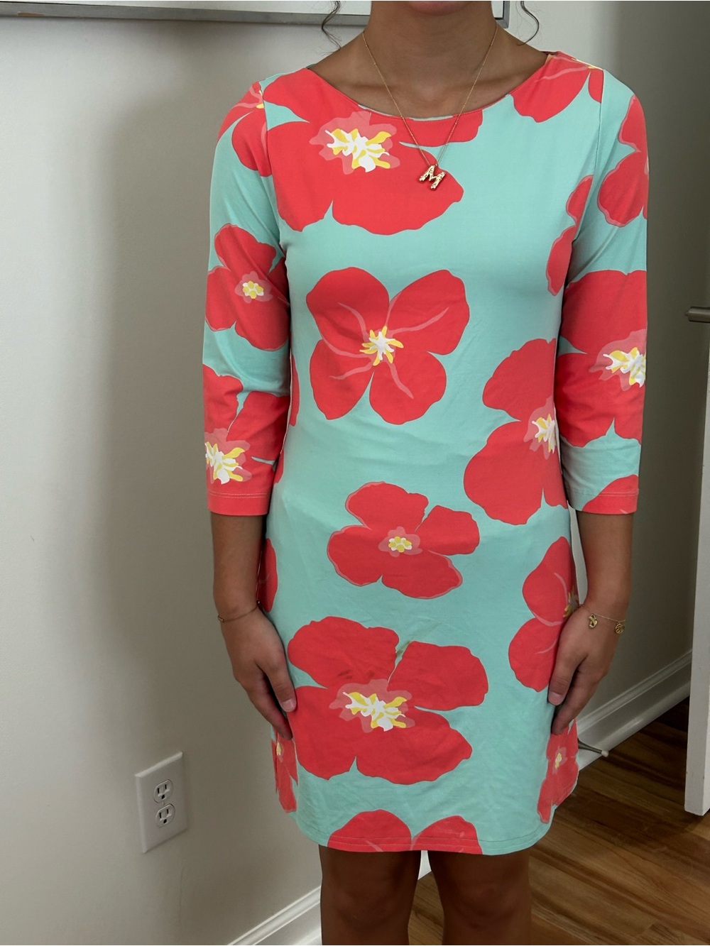 Britt Mint Floral Midi Dress with Coral Blooms- Nylon Matrial